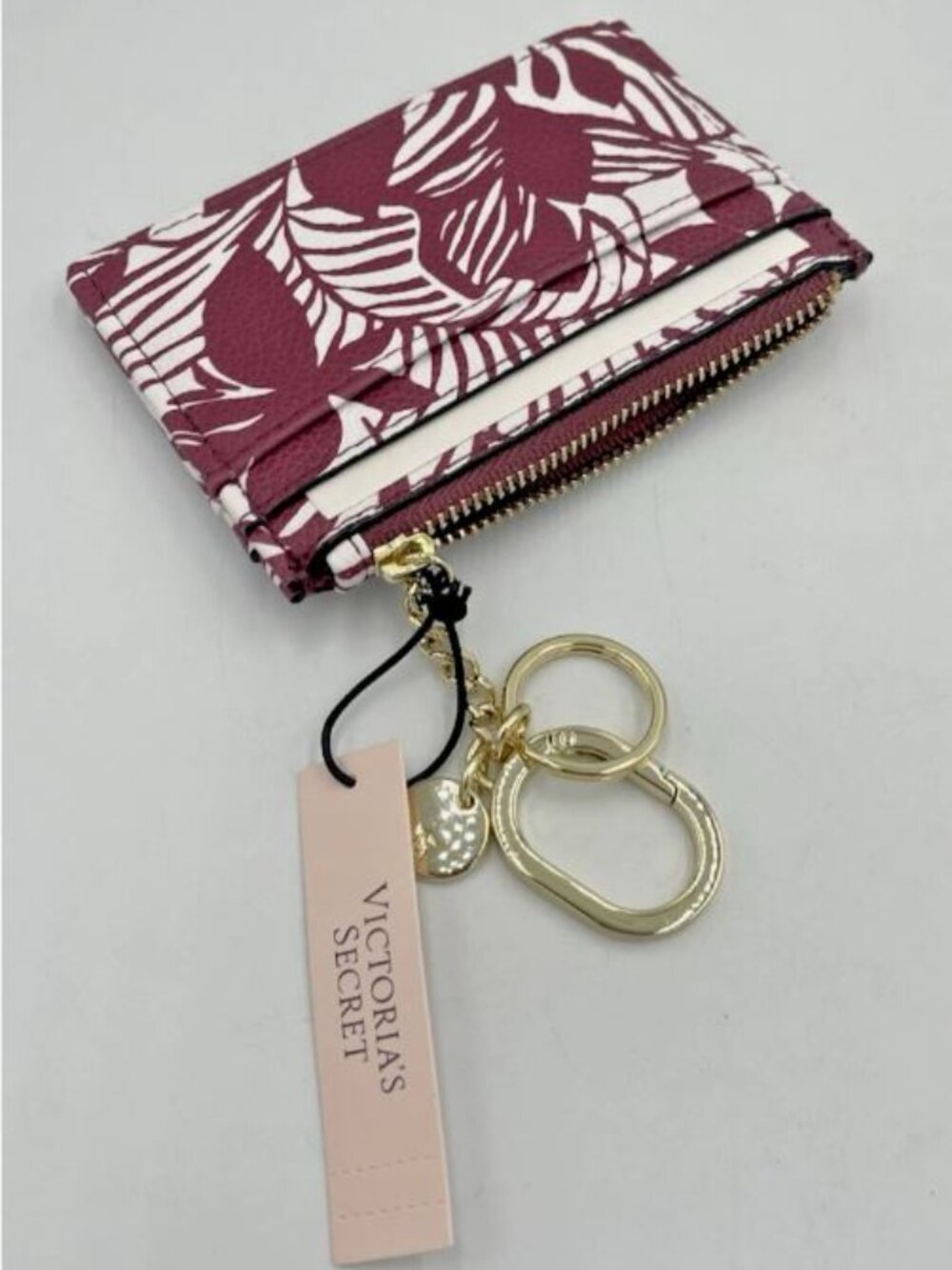 Victoria's Secret Purple Zipper Card Case Wallet Keyring Keychain NWT Compact